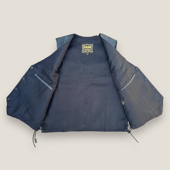 Genuine Leather Men’s Black Motorcycle Vest Size: 48 - Picture 3 of 7